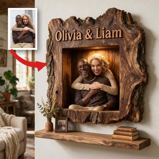 I'm Yours No Returns Personalized Live Edge Old Couple Wooden Floating Shelf | Romantic Gift for Anniversary Housewarming Home Decor