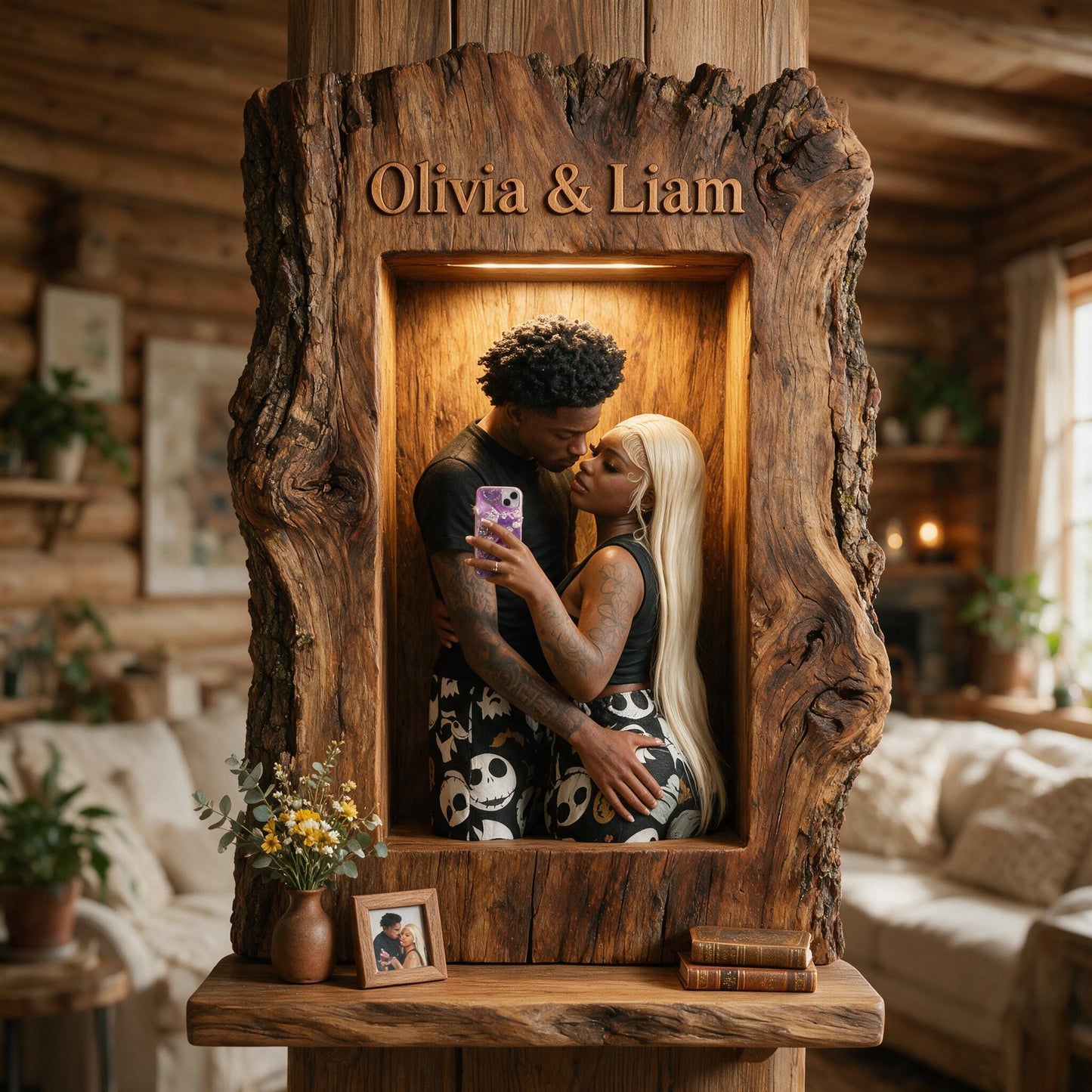Rustic Personalized Black Couple Wooden Floating Shelf, Custom Name Wall Decor Romantic Anniversary Valentine Gift for Partners