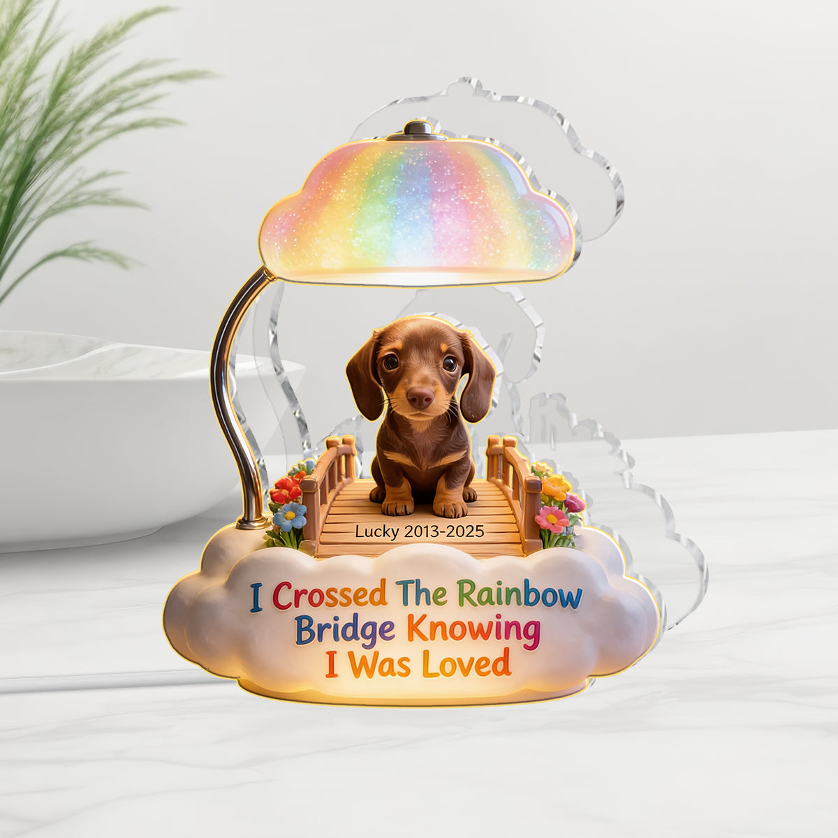 Personalized Fawn Chihuahua Rainbow Bridge Memorial Acrylic LED Night Light, Pet Loss Sympathy Keepsake Gift