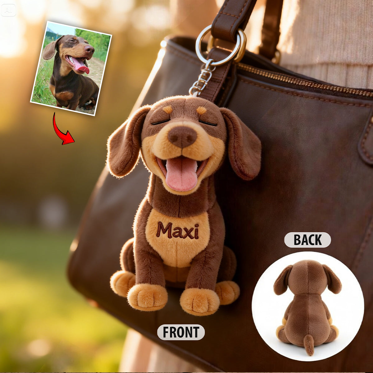 Personalized Tan Chihuahua Plush Keychain, Custom Dog Name Accessory Gift for Chihuahua Lovers and Pet Owners