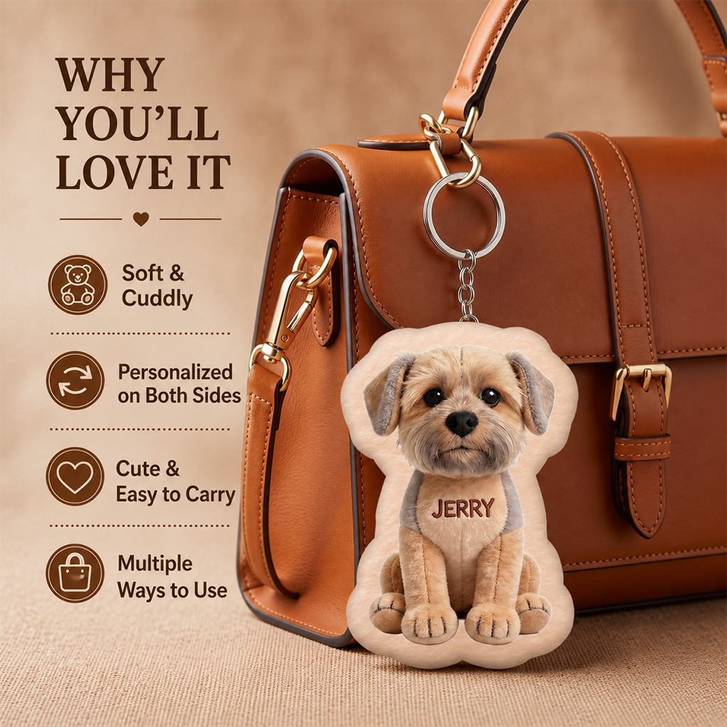 Personalized Tan Chihuahua Plush Keychain, Custom Dog Name Accessory Gift for Chihuahua Lovers and Pet Owners