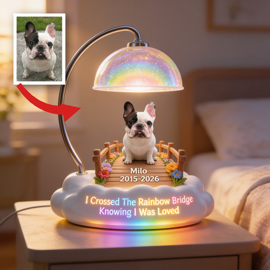 Personalized French Bulldog Rainbow Bridge Memorial Acrylic LED Night Light, Pet Loss Sympathy Keepsake Gift