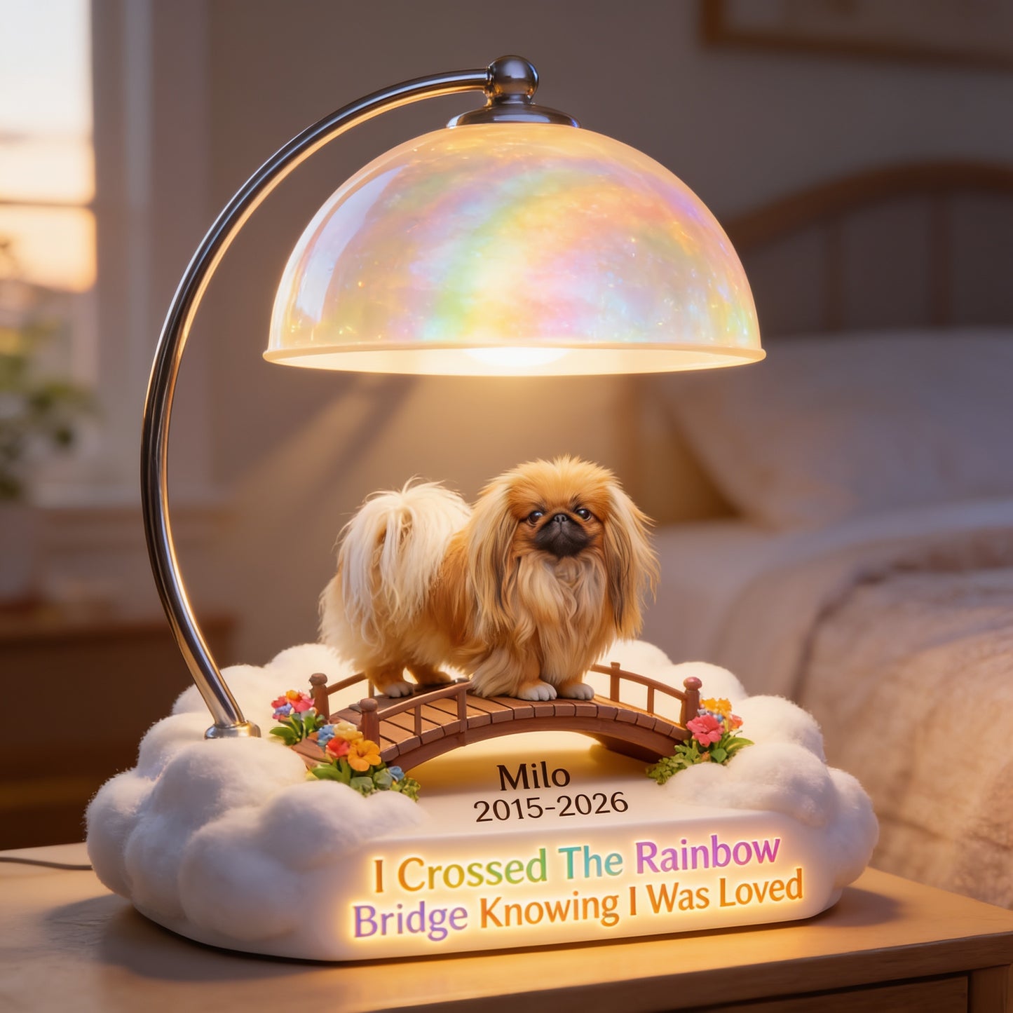 Personalized Long Haired Shih Tzu Rainbow Bridge Memorial Acrylic LED Night Light, Pet Loss Sympathy Gift