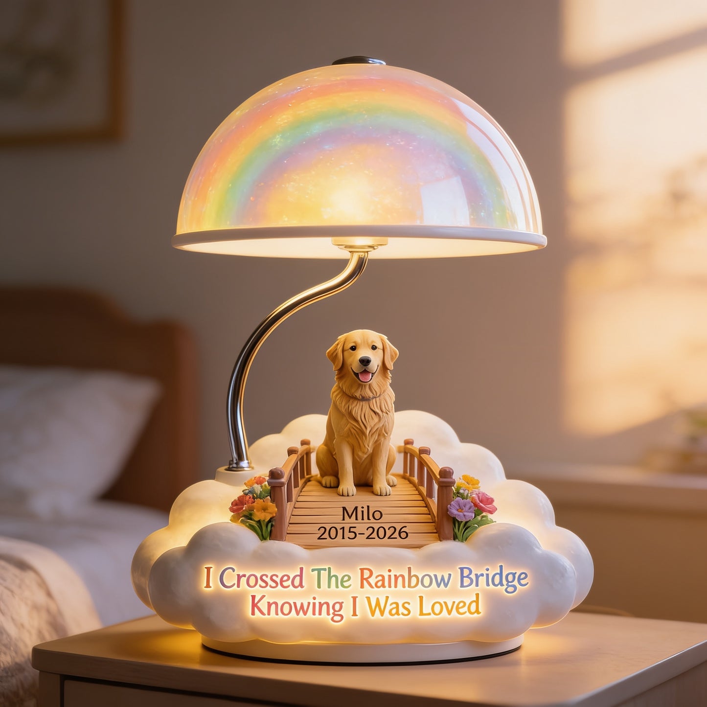 Personalized Golden Retriever Rainbow Bridge Memorial LED Night Light, Custom Pet Loss Remembrance Gift