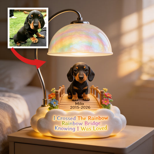 Personalized Black & Tan Dachshund Rainbow Bridge Memorial Acrylic LED Night Light, Dog Loss Remembrance Gift