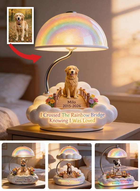 Personalized Tan Welsh Corgi Rainbow Bridge Memorial Acrylic LED Night Light Pet Loss Remembrance Gift