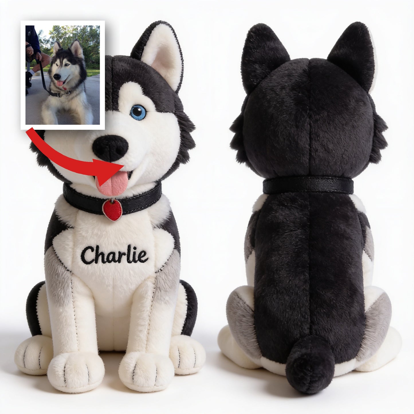 Personalized Siberian Husky Plush Keychain - Cute Blue-Eyed Dog Custom Gift for Husky Lovers and Pet Owners