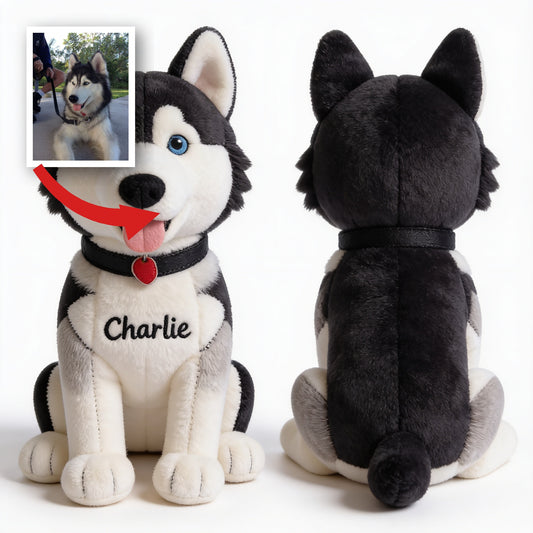 Personalized Siberian Husky Plush Keychain - Cute Blue-Eyed Dog Custom Gift for Husky Lovers and Pet Owners