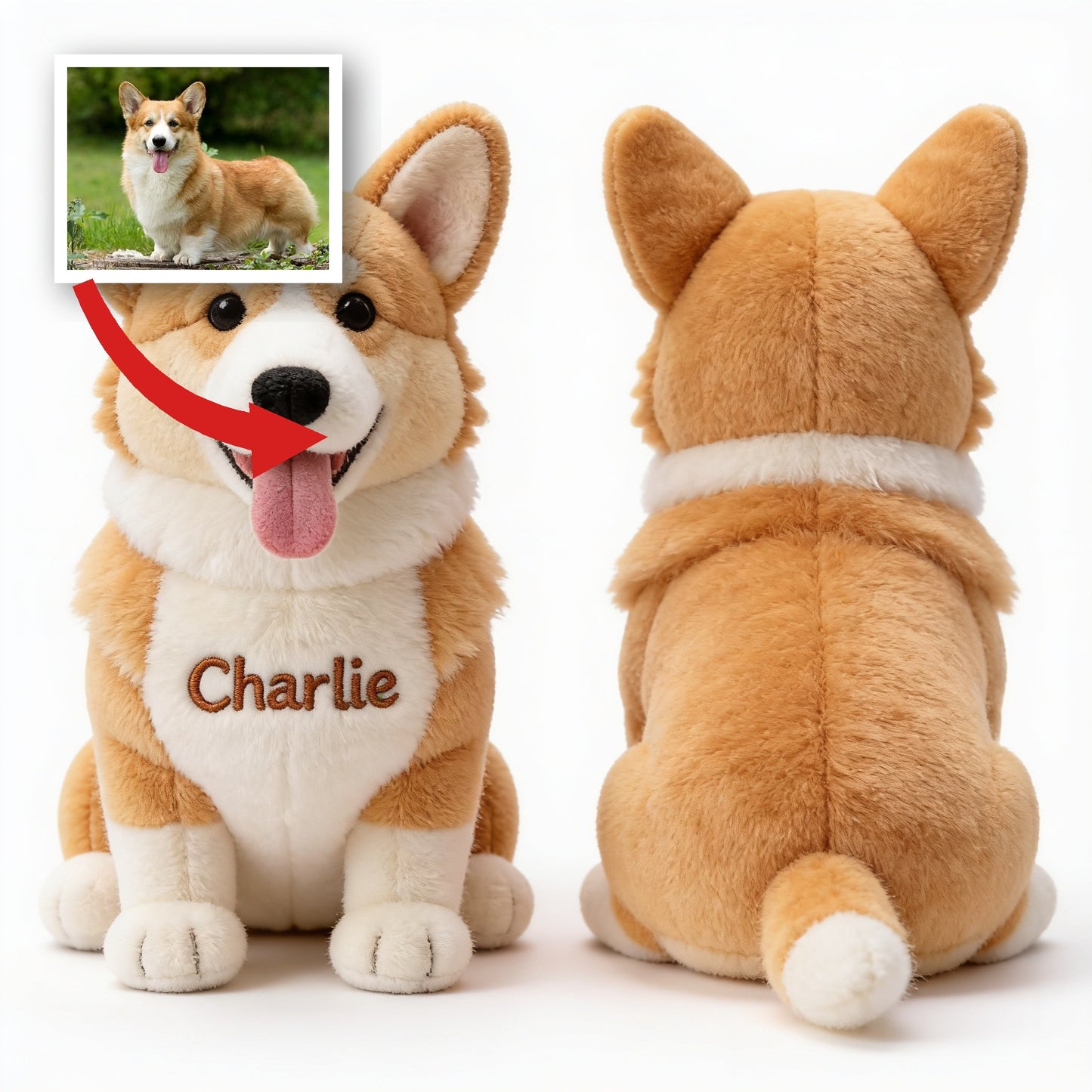 Personalized Sitting Tan & White Corgi Plush Keychain - Custom Dog Gift For Corgi Lovers & Pet Owners