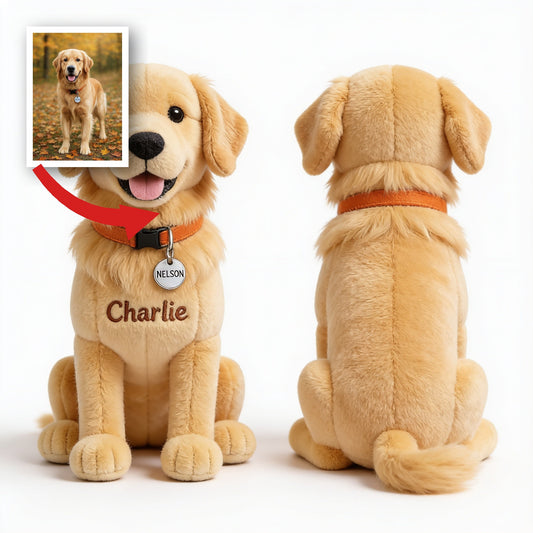 Personalized Fluffy Golden Retriever Plush Keychain, Custom Name Dog Charm Gift for Golden Retriever Lovers