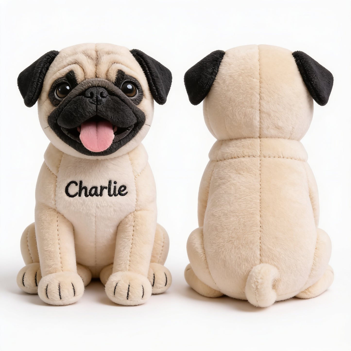 Personalized Sitting Fawn Pug Plush Keychain, Custom Dog Breed Accessory Keepsake Gift for Pug Owners and Pet Lovers