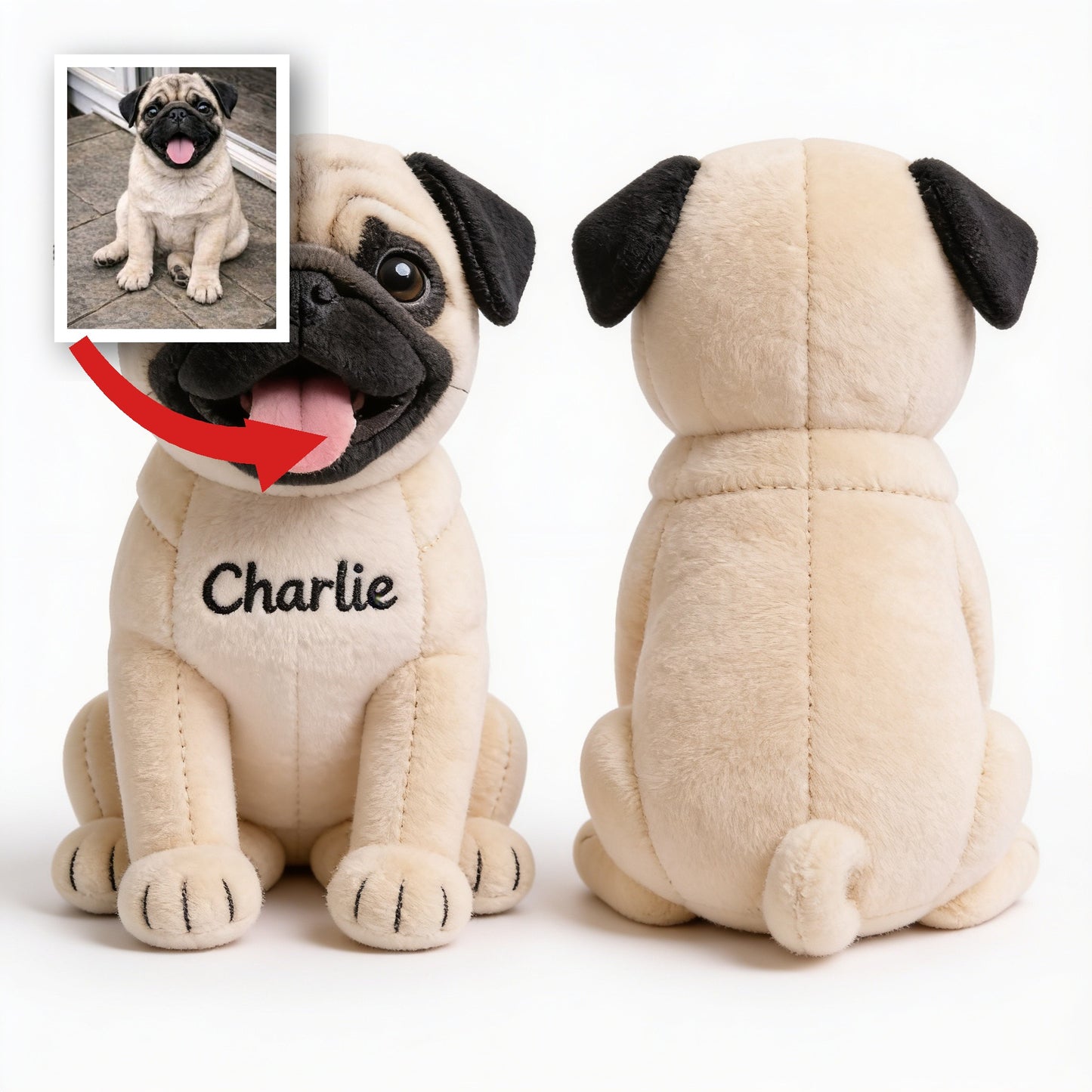 Personalized Sitting Fawn Pug Plush Keychain, Custom Dog Breed Accessory Keepsake Gift for Pug Owners and Pet Lovers