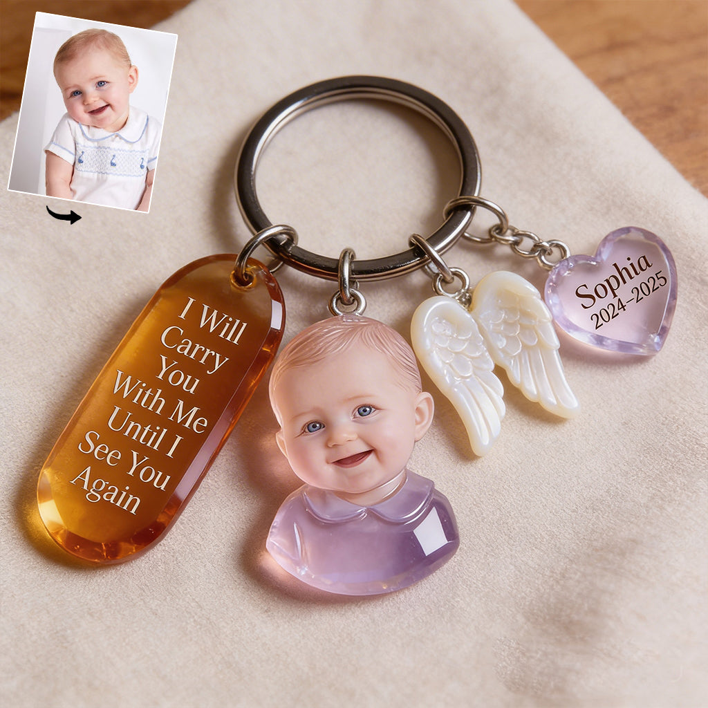Personalized Black Man Photo Memorial Keychain with Angel Charms, Custom Sympathy Remembrance Keepsake Gift for Loved Ones