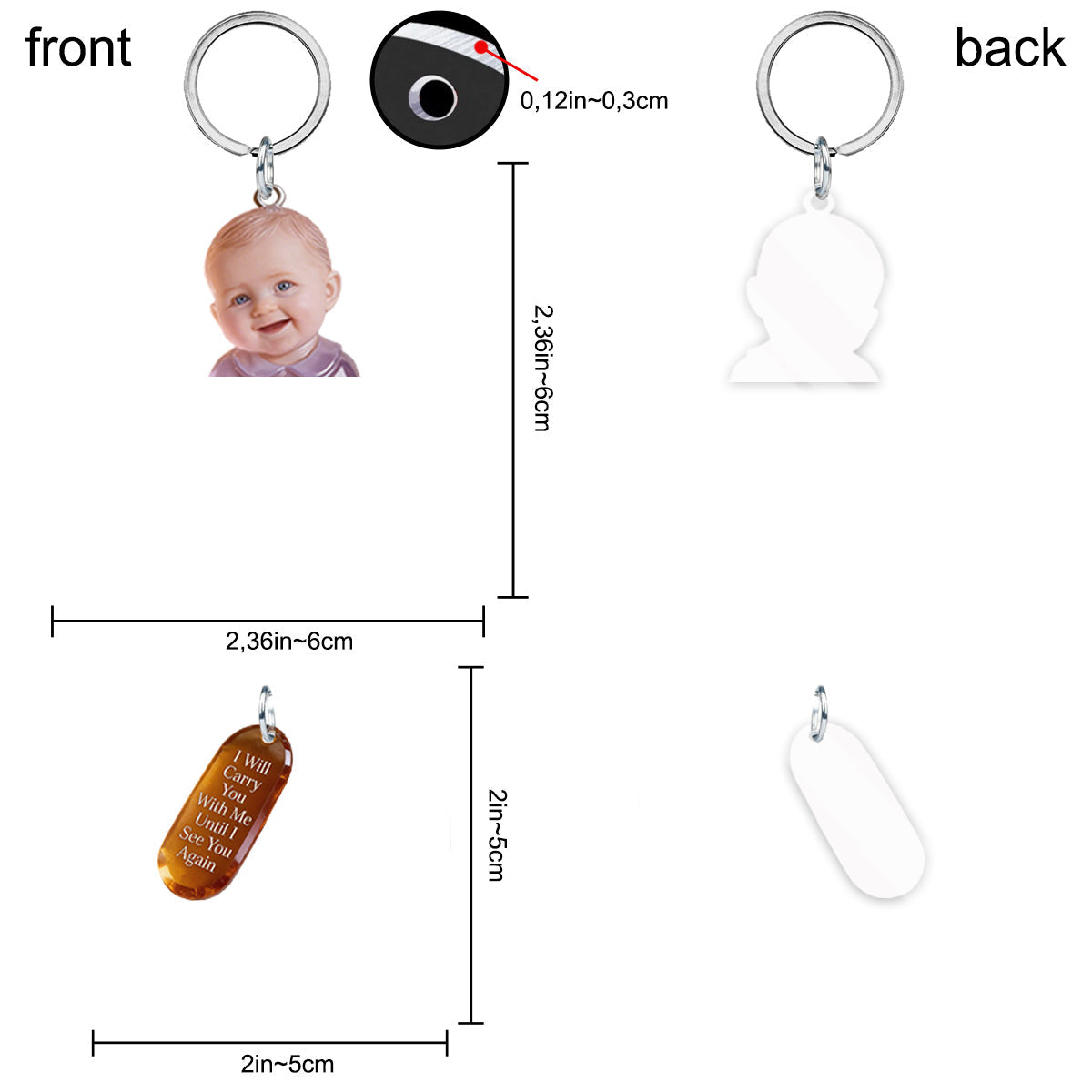 Custom Latin Man Portrait Memorial Keychain with Angel Charms, Personalized Photo Sympathy Remembrance Keepsake Gift