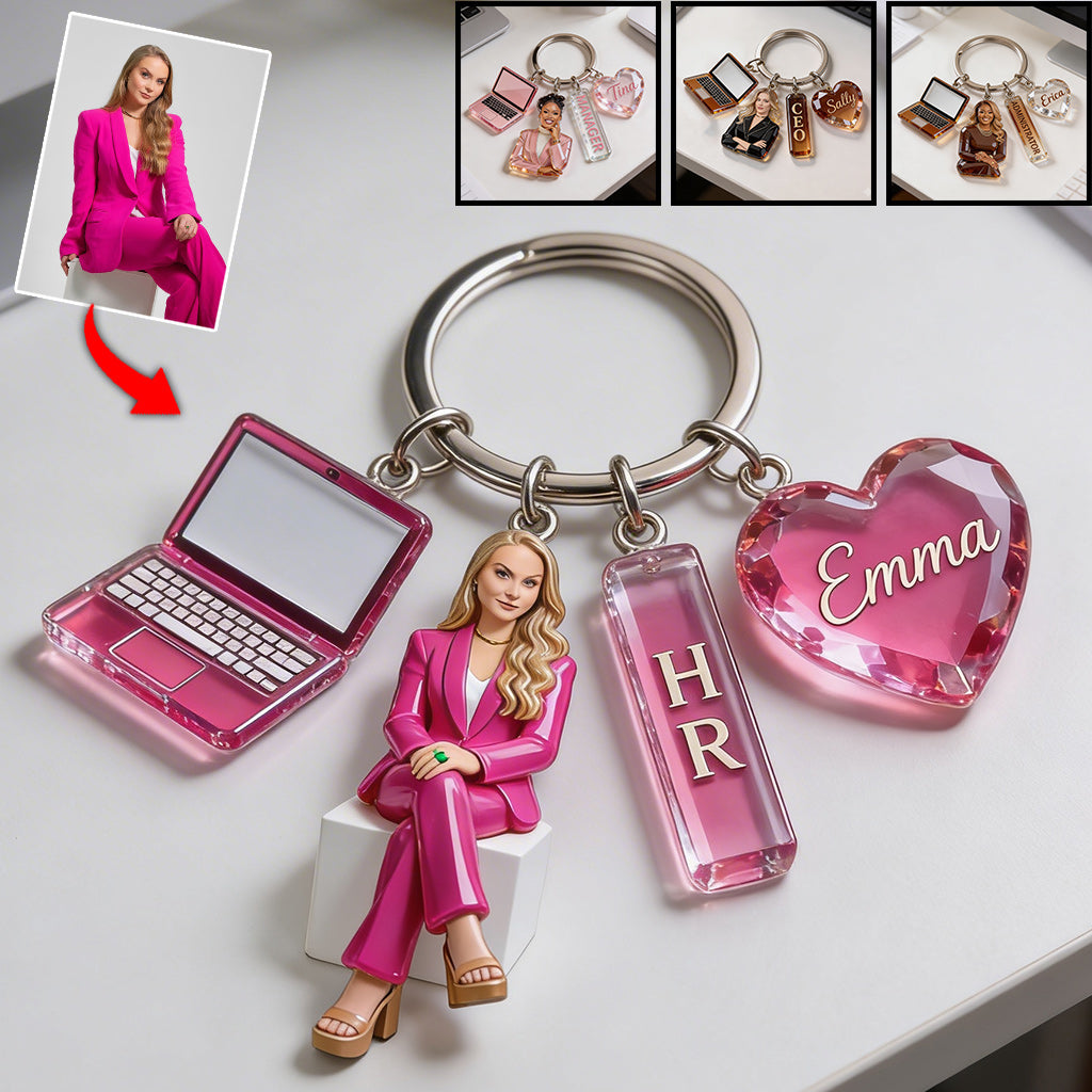Personalized Adult Man Coworker Keychain, Custom Office Staff Appreciation Gift With Themed Acrylic Charms