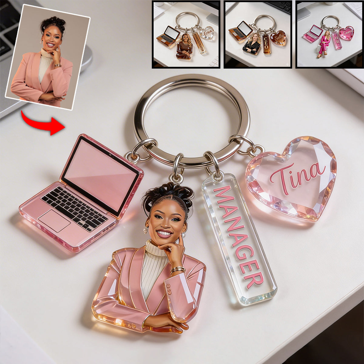 Personalized Adult Man Coworker Keychain, Custom Office Staff Appreciation Gift With Themed Acrylic Charms