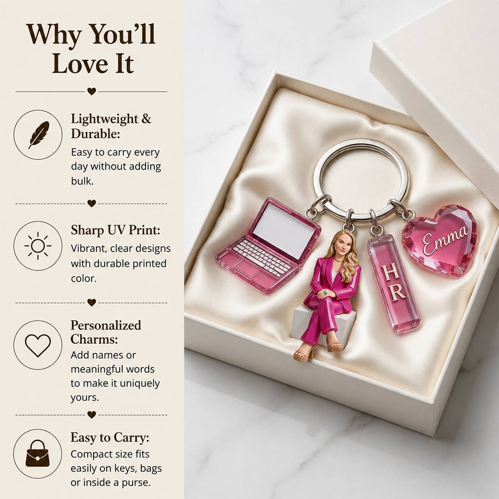 Personalized Adult Man Coworker Keychain, Custom Office Staff Appreciation Gift With Themed Acrylic Charms