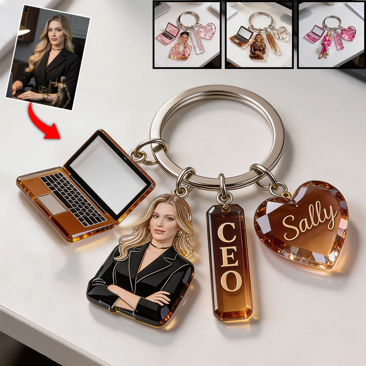 Personalized Adult Man Coworker Keychain, Custom Office Staff Appreciation Gift With Themed Acrylic Charms