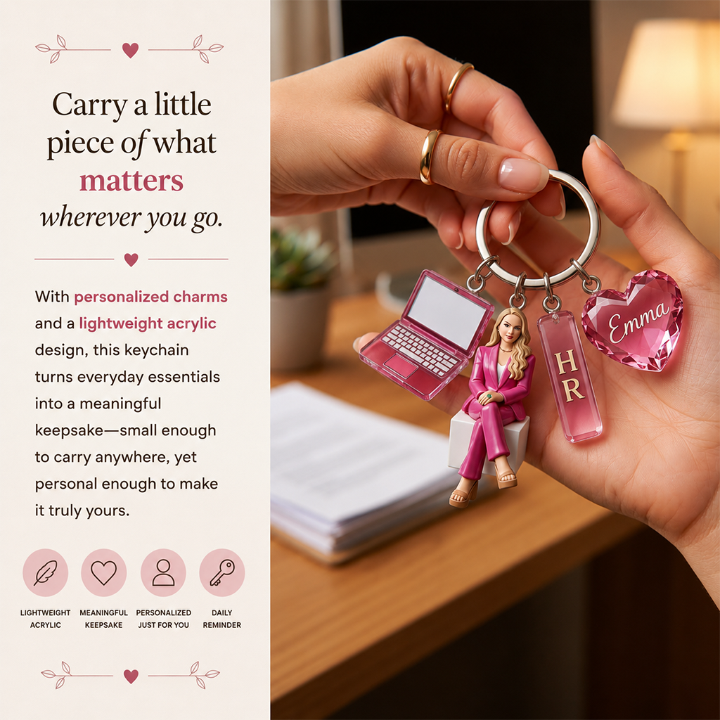 Personalized Adult Man Coworker Keychain, Custom Office Staff Appreciation Gift With Themed Acrylic Charms