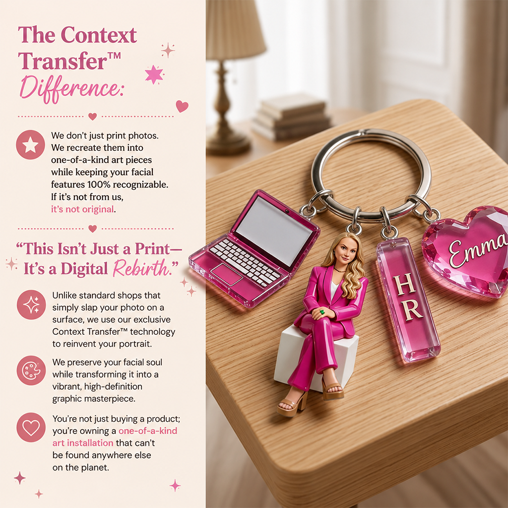 Personalized Adult Woman Portrait Keychain, Custom Office Team Appreciation Gift For Coworker Colleague With Charms