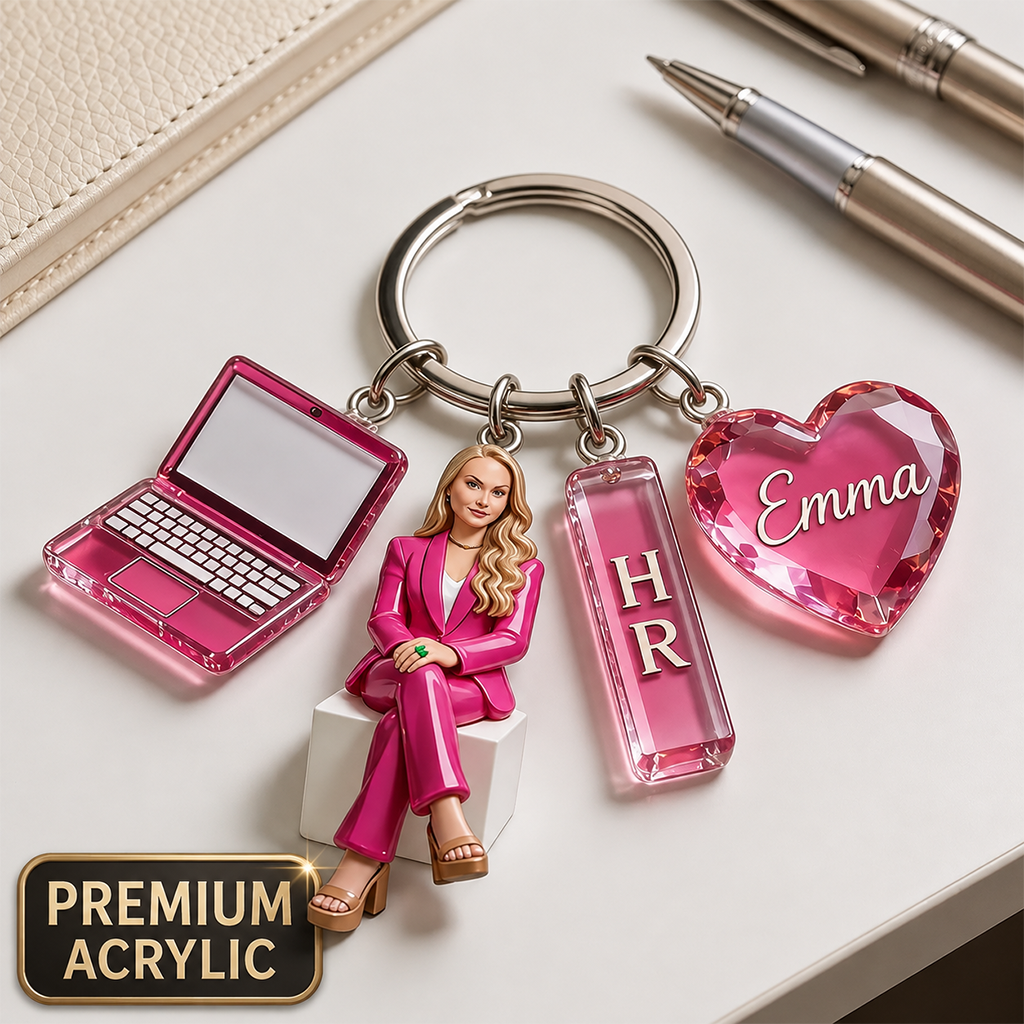 Personalized Adult Black Man Portrait Keychain, Custom Office Colleague Appreciation Gift With Themed Charms