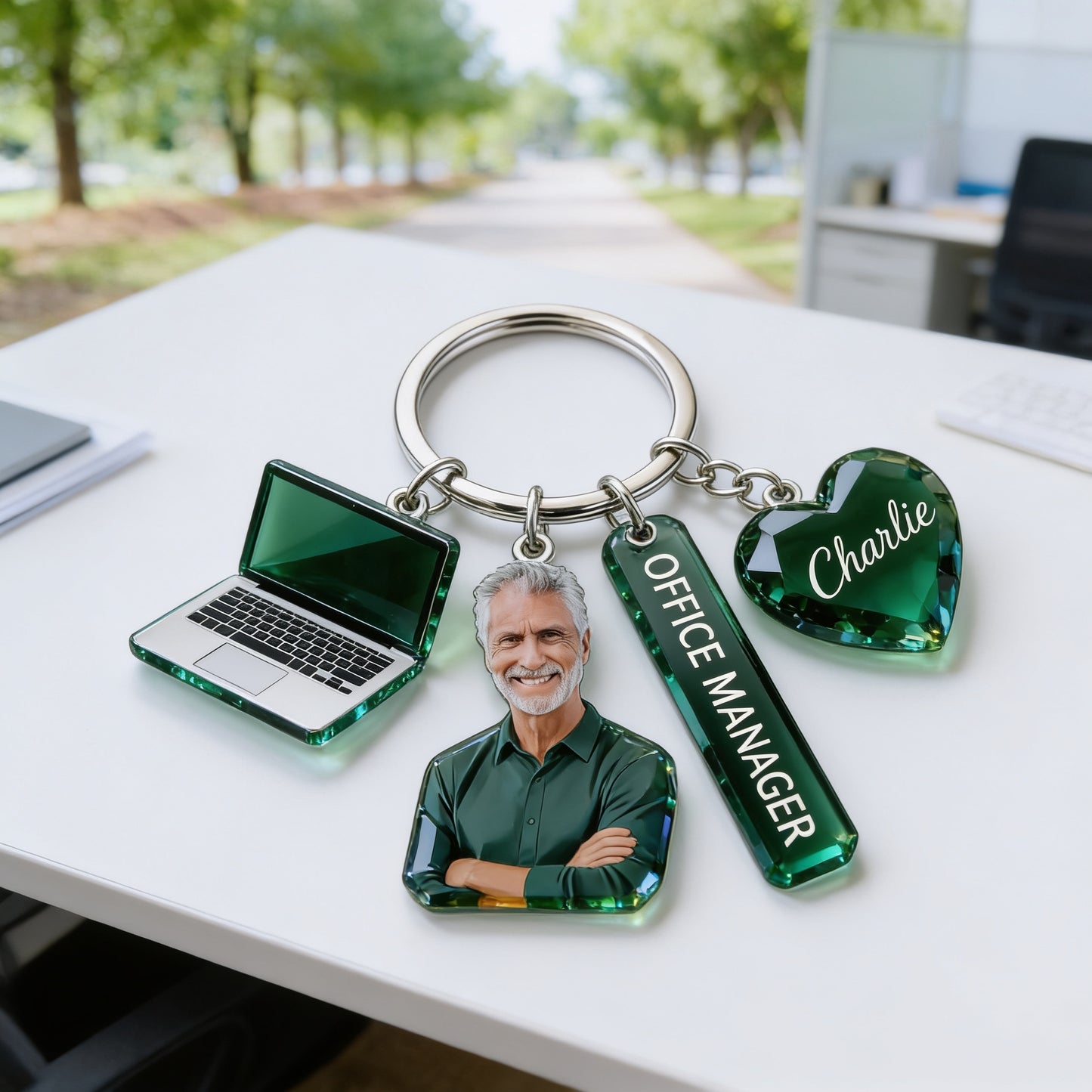 Personalized Adult Man Coworker Keychain, Custom Office Staff Appreciation Gift With Themed Acrylic Charms