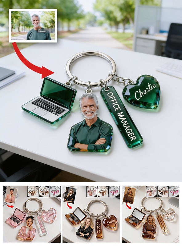 Personalized Latin Woman Colleague Portrait Keychain - Custom Office Appreciation Coworker Gift with Themed Charms