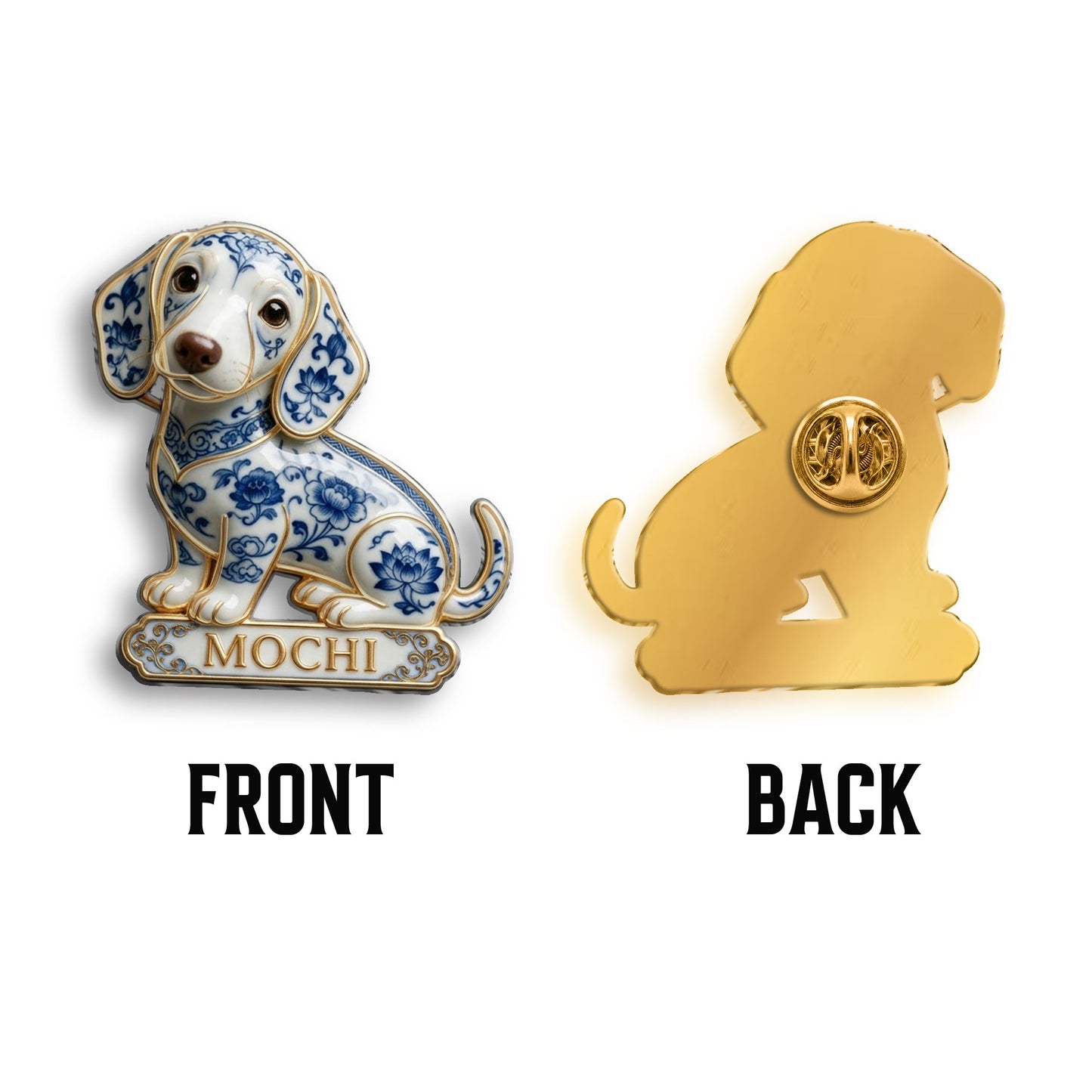 Blue and White Porcelain Pattern Greyhound Dog Personalized 3D Embossed Enamel Pin, Dog Lover Collectible Gift