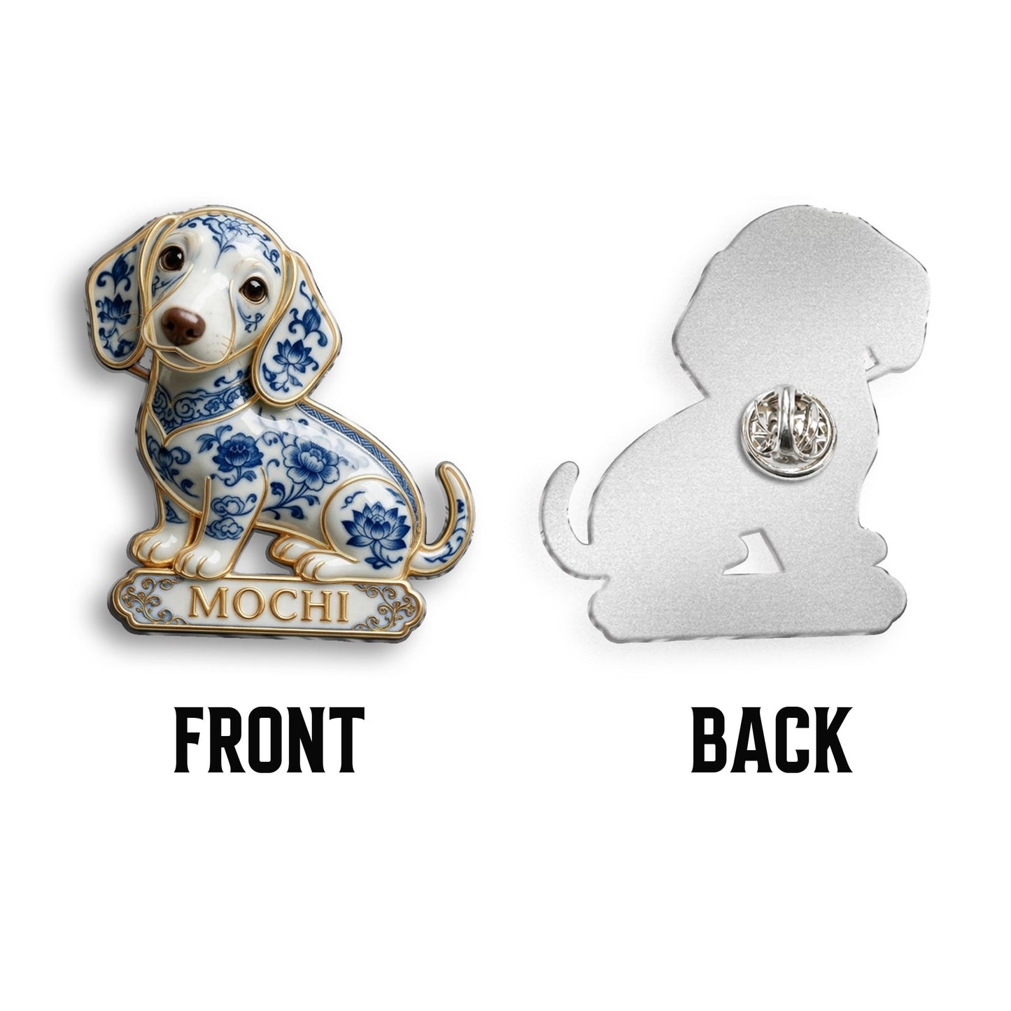 Blue and White Porcelain Pattern Greyhound Dog Personalized 3D Embossed Enamel Pin, Dog Lover Collectible Gift