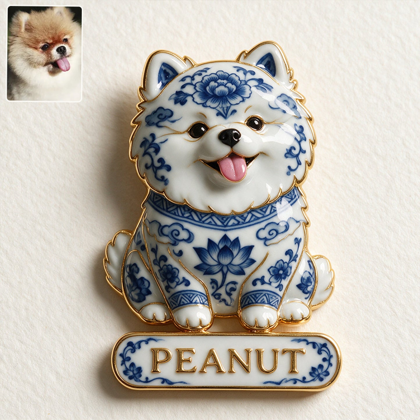 Blue and White Porcelain Border Collie 3D Embossed Enamel Pin, Personalized Custom Gift for Border Collie Dog Lovers
