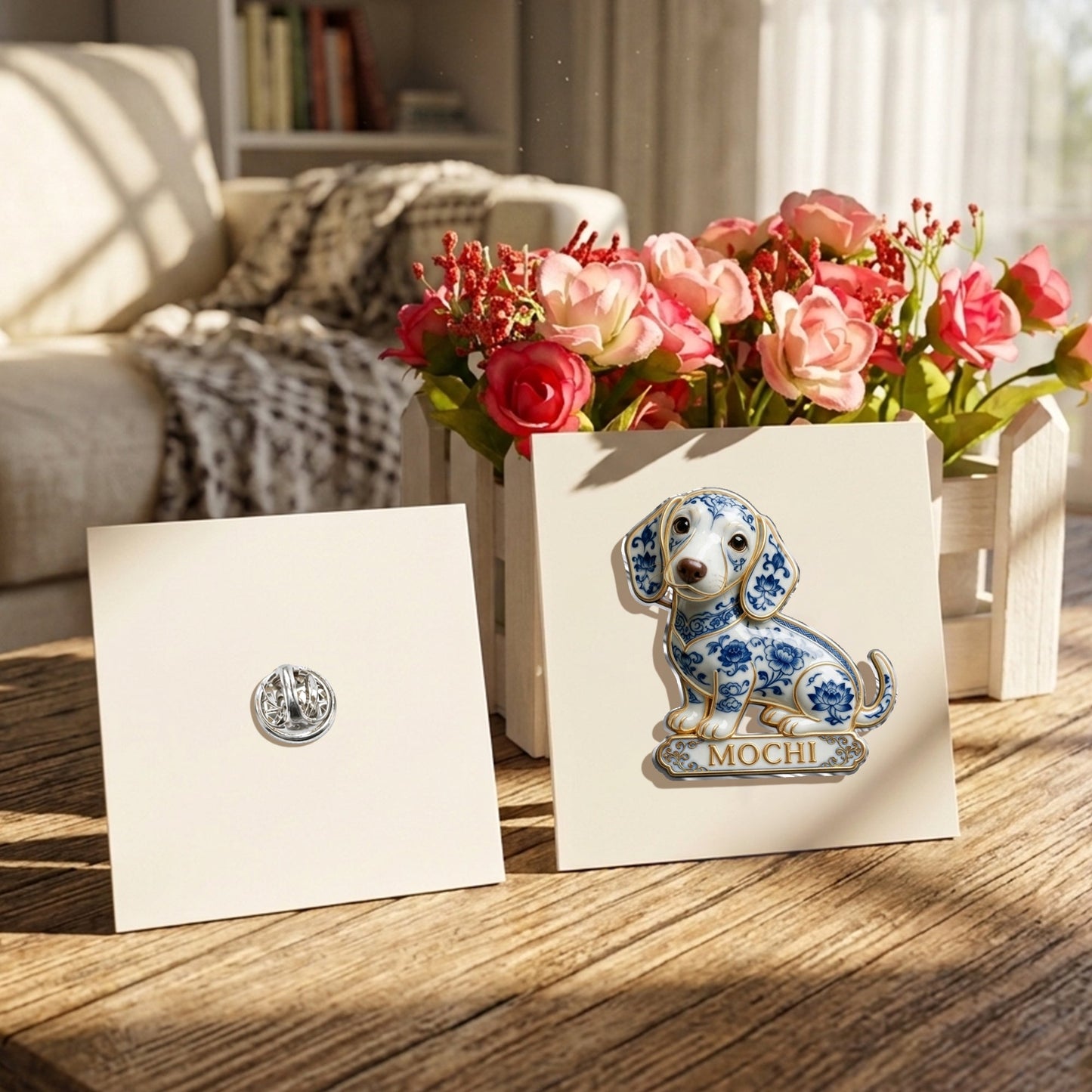 Personalized Blue & White Porcelain English Bulldog 3D Embossed Enamel Pin, Dog Lover Gift Accessory