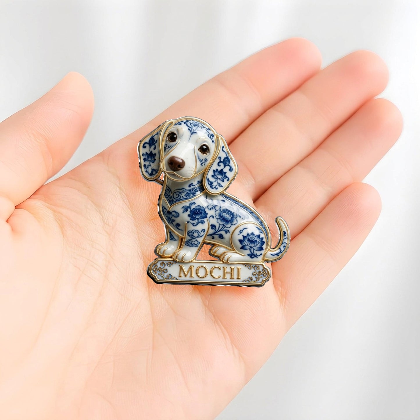 Personalized Blue & White Porcelain Fluffy Poodle 3D Embossed Enamel Pin, Poodle Owner Gift Accessory