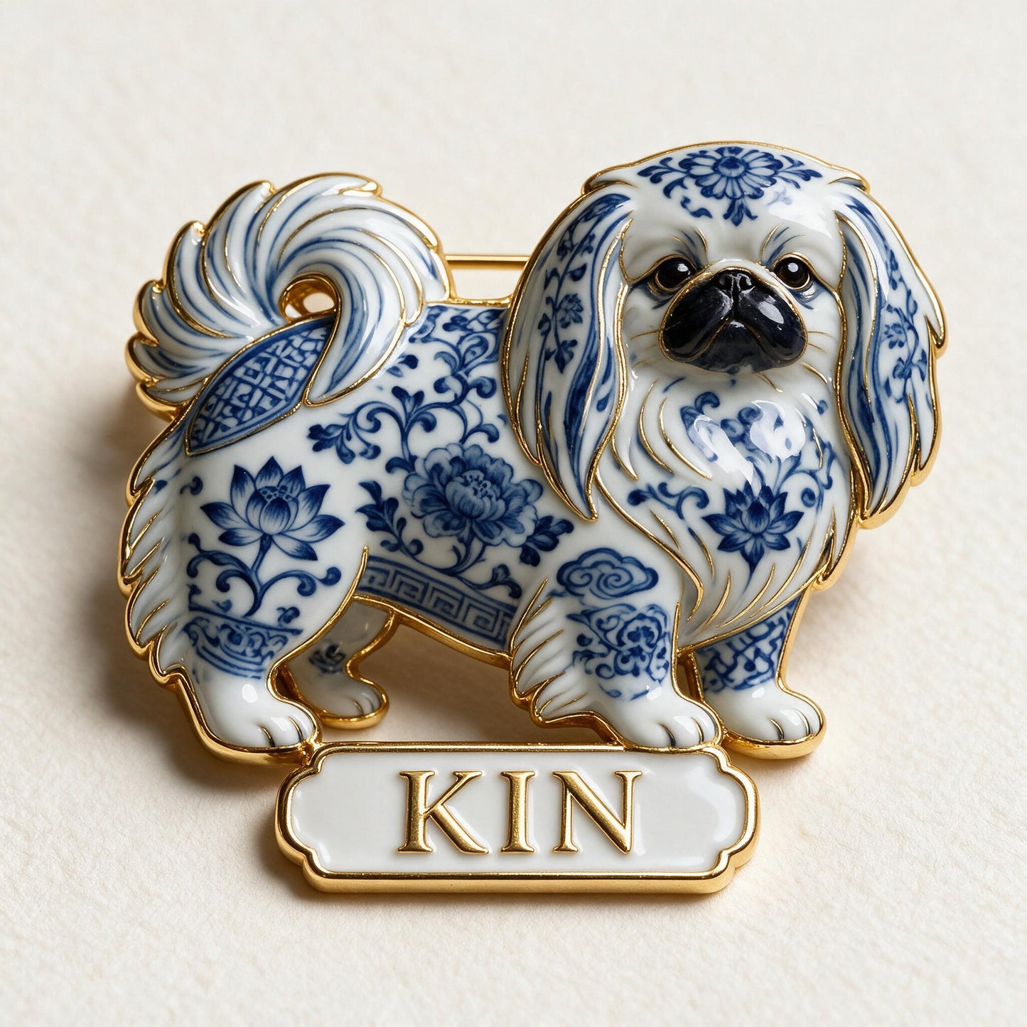 Personalized Blue And White Porcelain Shih Tzu 3D Embossed Enamel Pin, Custom Dog Lover Gift