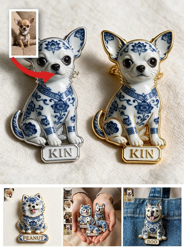 Personalized Blue & White Porcelain Welsh Corgi 3D Embossed Enamel Pin, Corgi Owner Gift Collectible Accessory