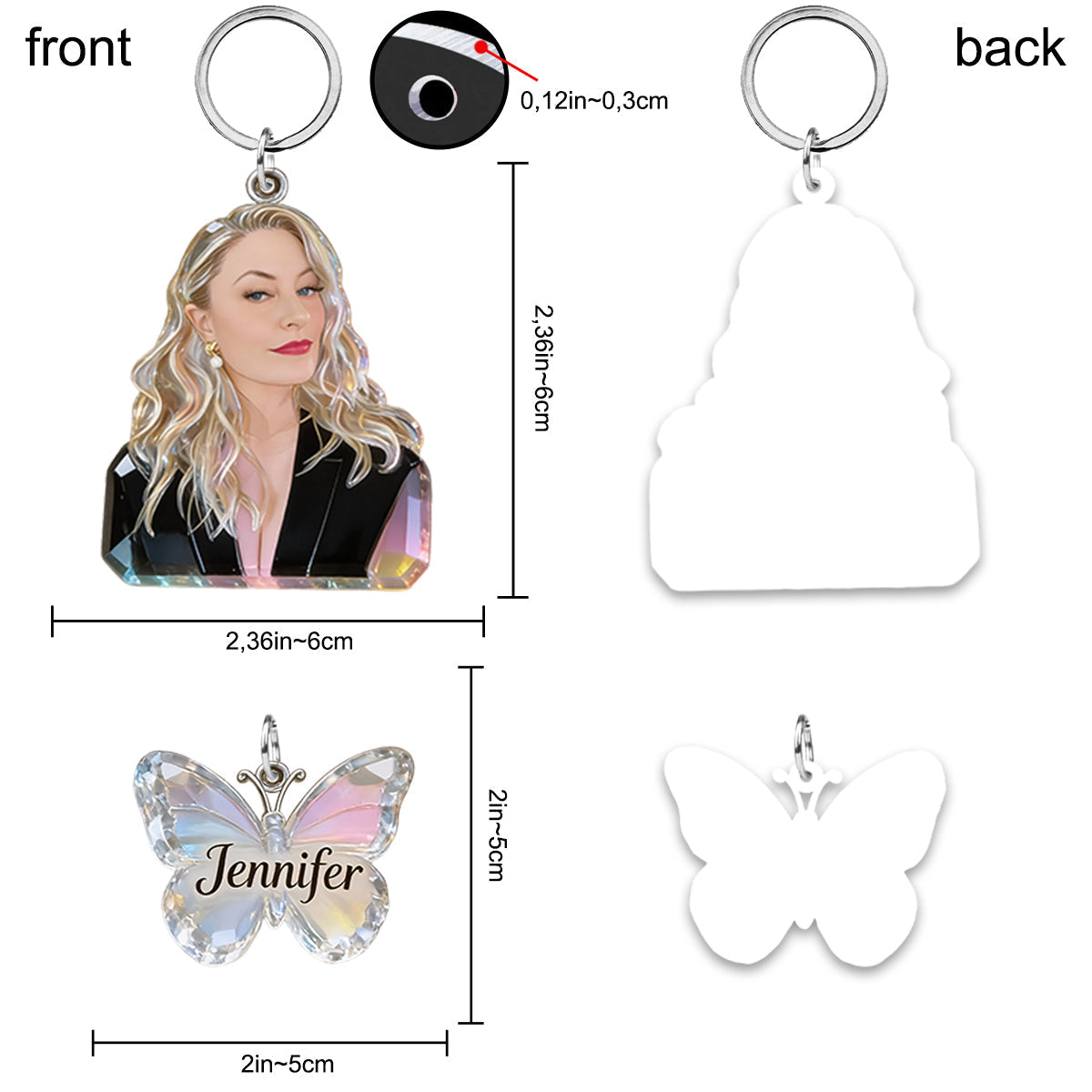 Personalized Custom Adult Woman Portrait Keychain, Custom Photo Name Rose & Butterfly Charm Self Love Gift