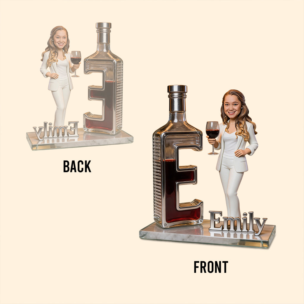 Personalized Wine Lover Custom Shaped Acrylic Plaque - Blonde Adult Woman with Wine Glass, Custom Name Home Bar Decor Gift
