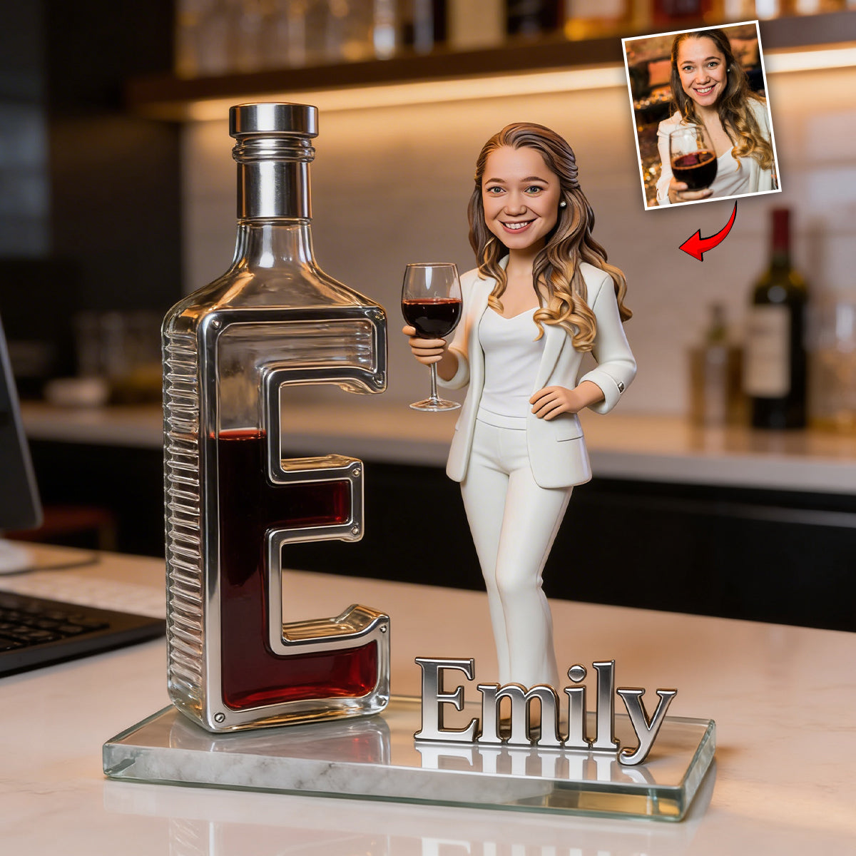 Custom Shaped Acrylic Plaque - Elegant Smiling Adult Latina Women with Wine Glass, Cheers Themed Home Bar Decor Gift for Wine Lovers