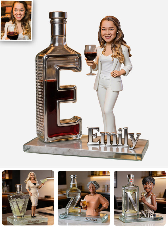 Personalized Wine Lover Custom Shaped Acrylic Plaque - Blonde Adult Woman with Wine Glass, Custom Name Home Bar Decor Gift