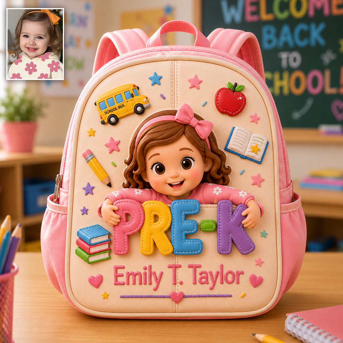 Personalized Curly Haired Little Boy Pre-K Backpack, Custom Back To School Gift for Kids, Removable Leather Patch School Bag