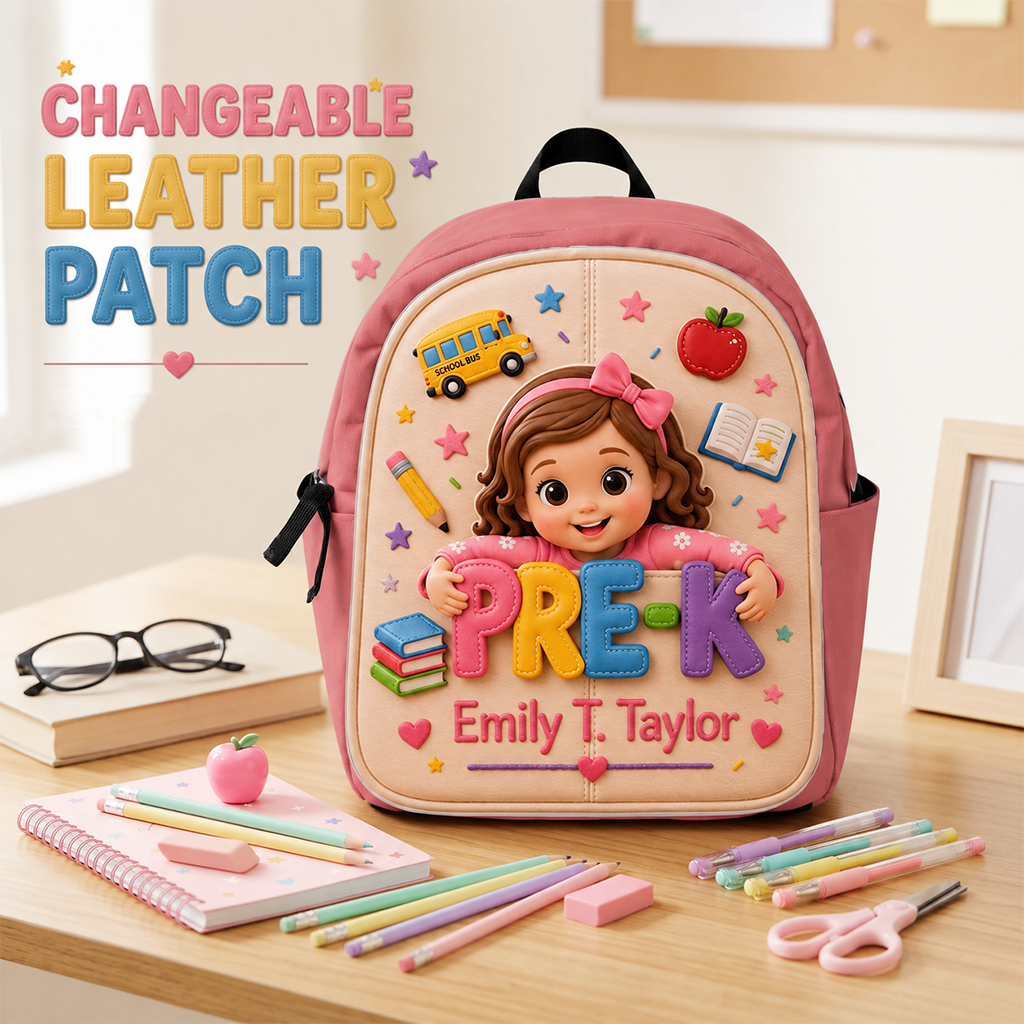 Personalized Curly Haired Little Boy Pre-K Backpack, Custom Back To School Gift for Kids, Removable Leather Patch School Bag