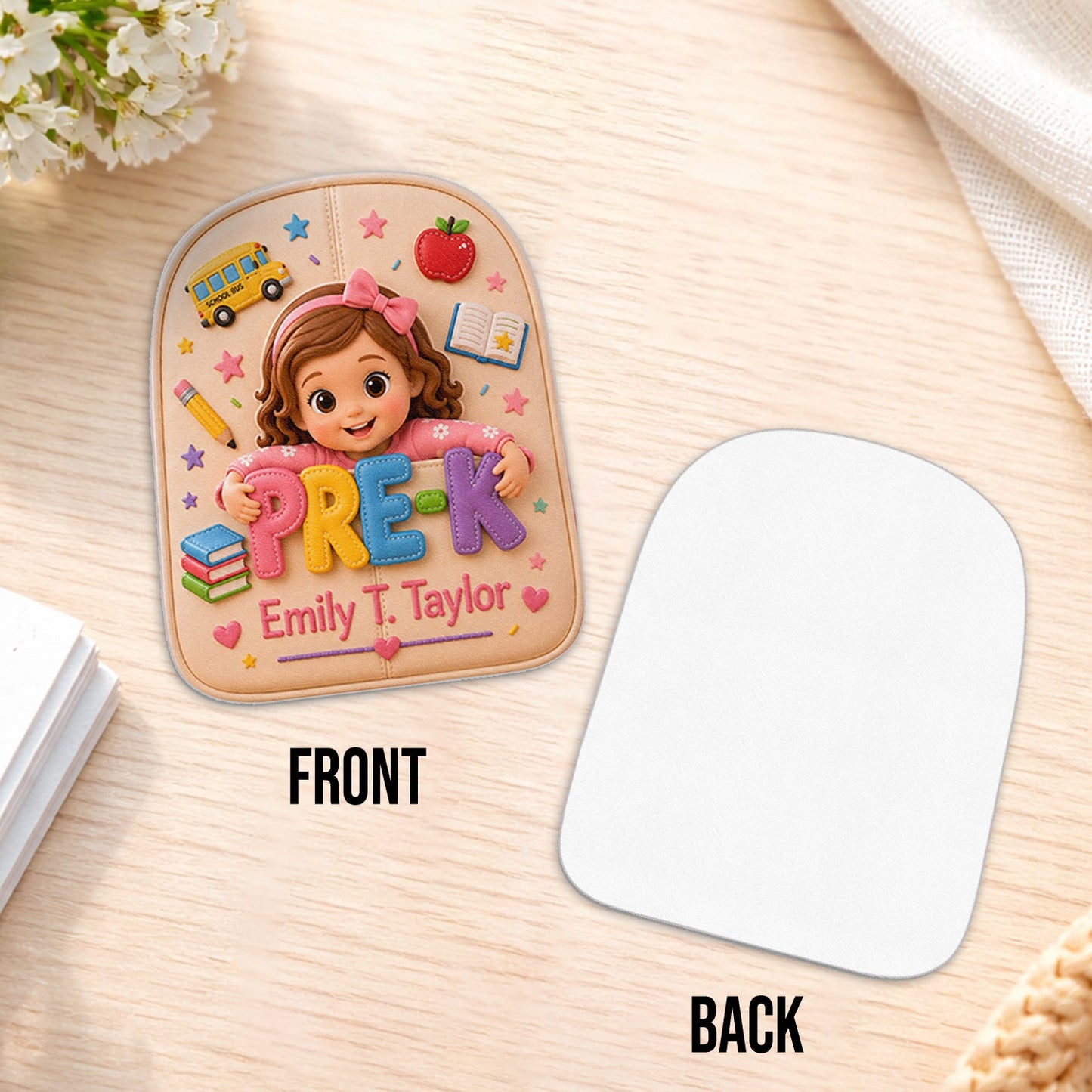 Personalized Little Pre-K Boy 3D Leather Patch Backpack | Cute Custom Back To School Gift For Toddler Black Kids