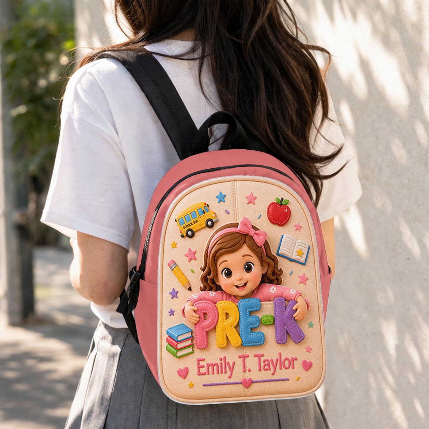 Personalized Little Pre-K Boy 3D Leather Patch Backpack | Cute Custom Back To School Gift For Toddler Black Kids