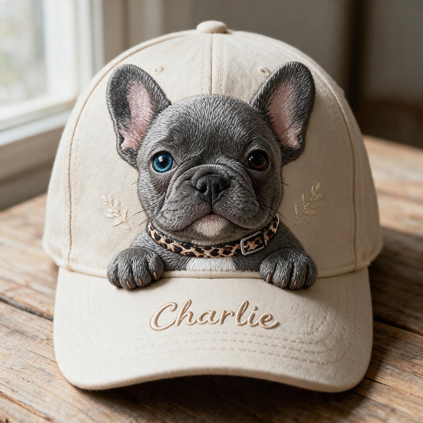 Personalized Embroidered Grey French Bulldog Puppy Classic Cap, Custom Frenchie Gift for Dog Lovers