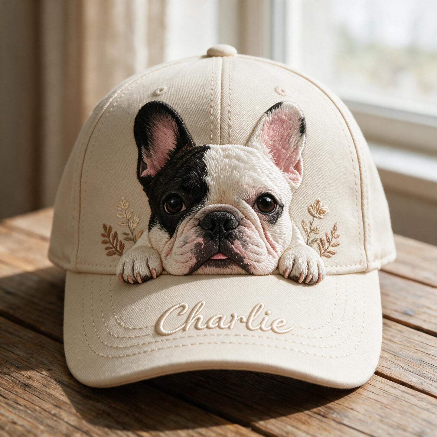 Personalized Embroidered Peeking French Bulldog Classic Cap, Custom Gift for Dog Owners Pet Lovers Outdoor Adjustable Snapback Hat