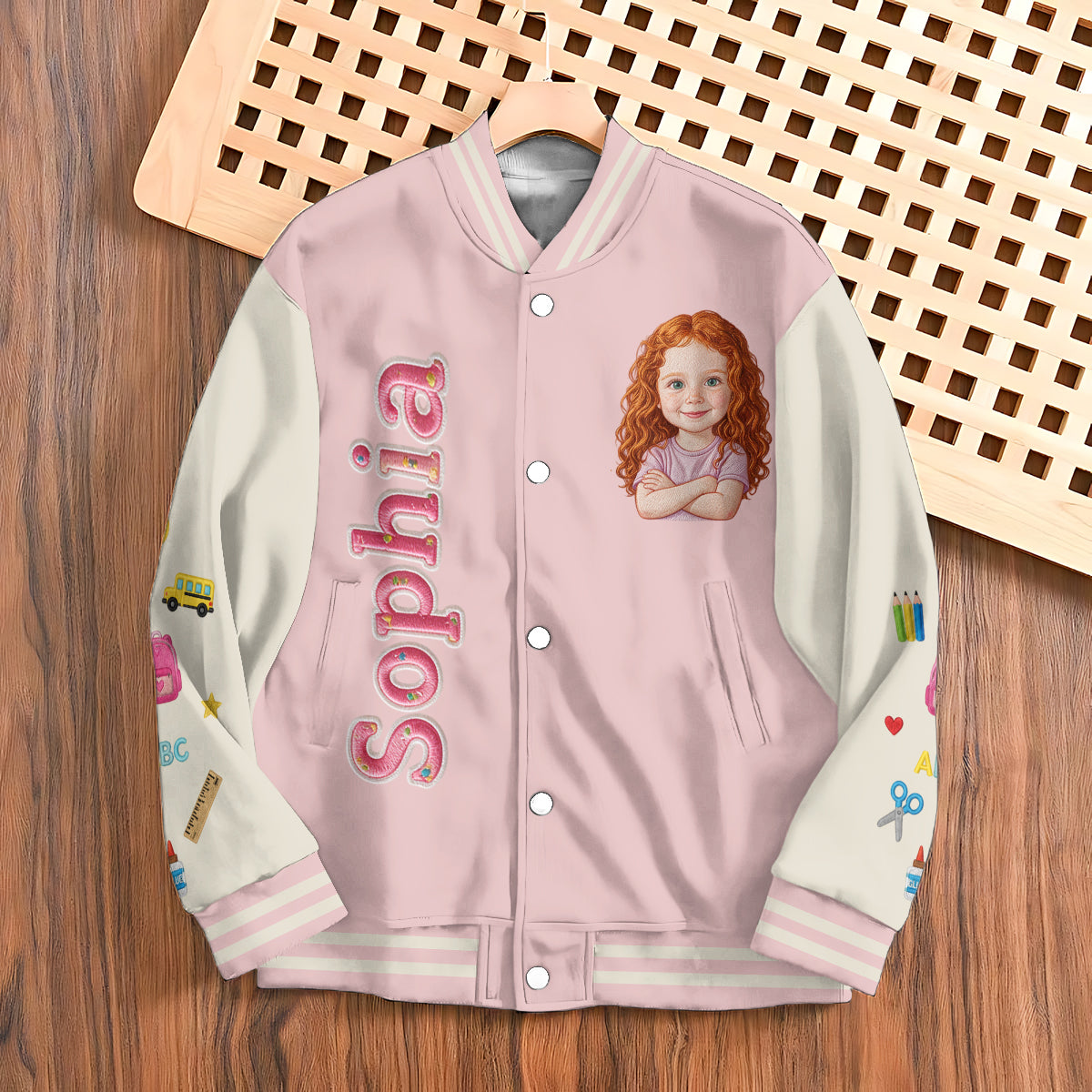 Personalized Little Boy Back To School Varsity Jacket Custom Photo, Name & Grade Embroidered Kids School Gift
