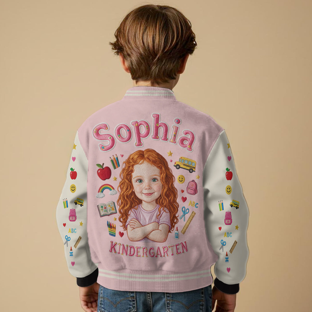 Personalized Little Black Boy Back To School Varsity Jacket Custom Name Grade Kids Casual School Outerwear Gift