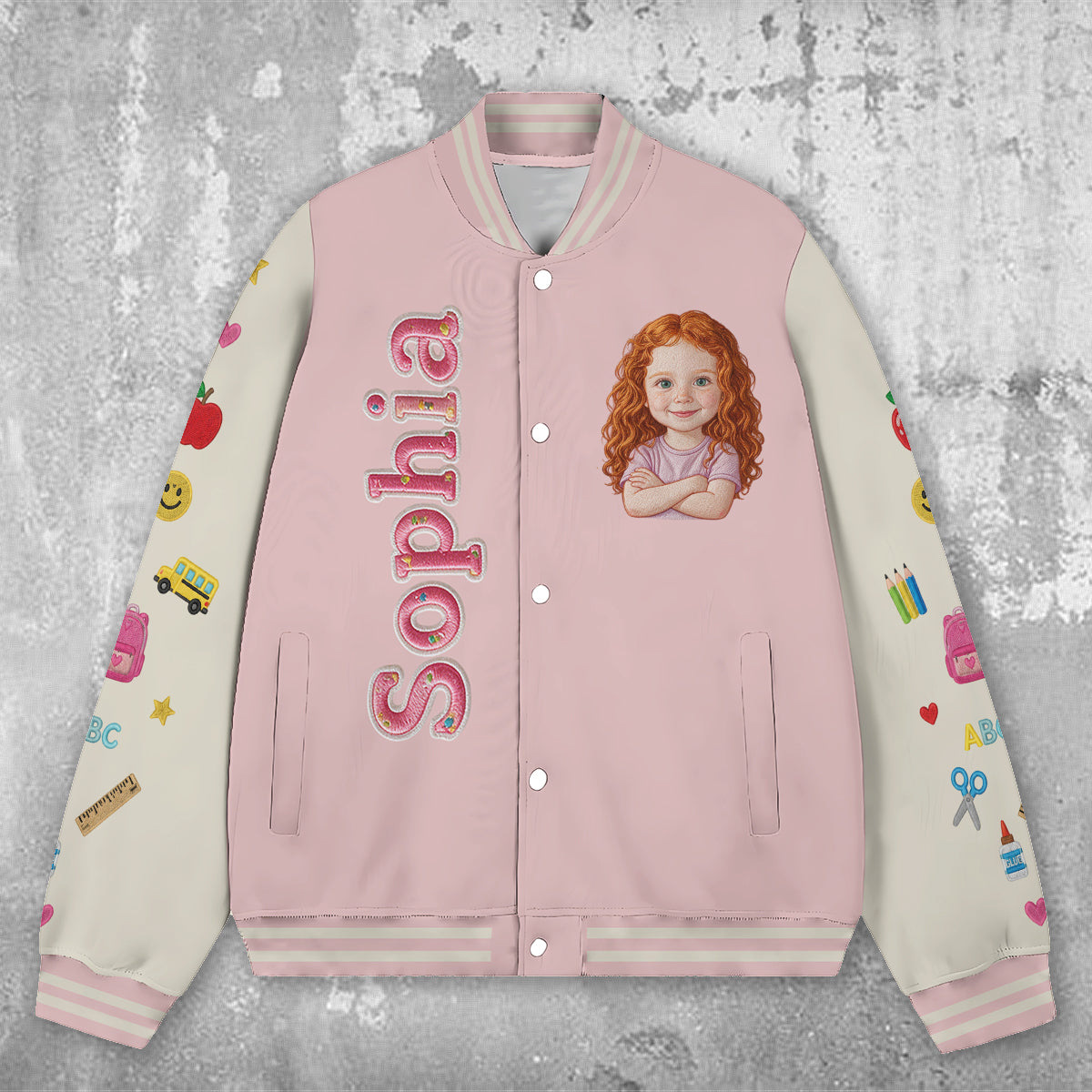 Personalized Little Boy Back To School Varsity Jacket Custom Photo Name Pre-K First Day Kid Gift Outfit
