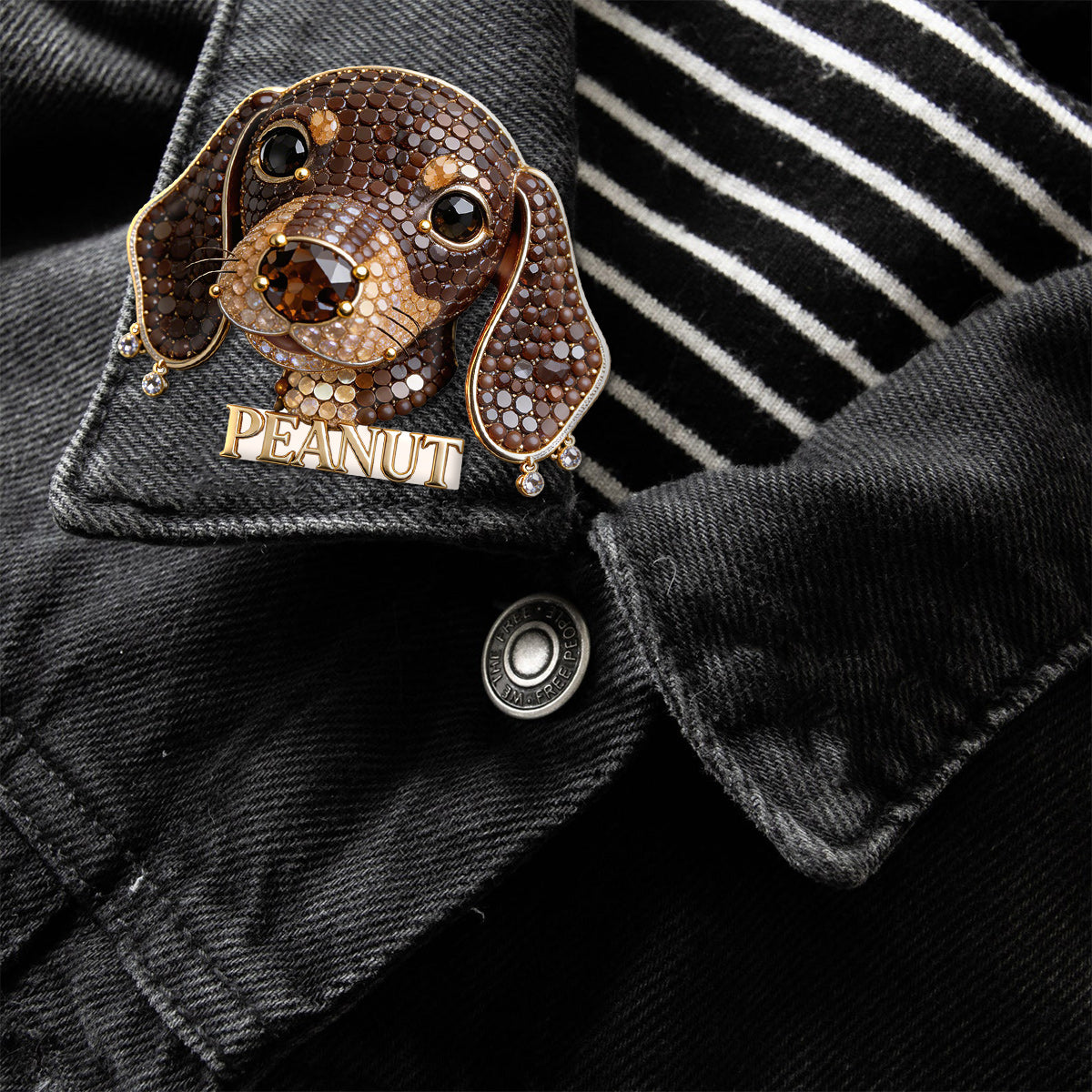 Personalized Bejeweled Siberian Husky Pin Custom Name Gift for Dog Lovers Jacket Backpack Accessory