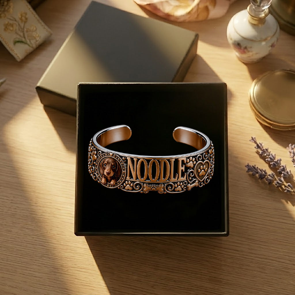 Personalized Tan Short-Haired Chihuahua Cuff Bracelet Custom Name Jewelry Gift for Chihuahua Lovers