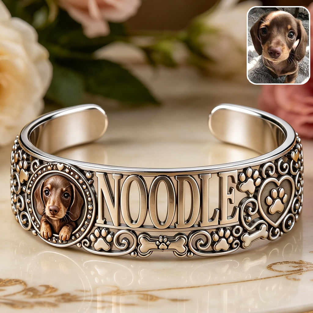 Personalized Black and White Border Collie Cuff Bracelet | Custom Dog Lover Gift for Border Collie Pet Owners